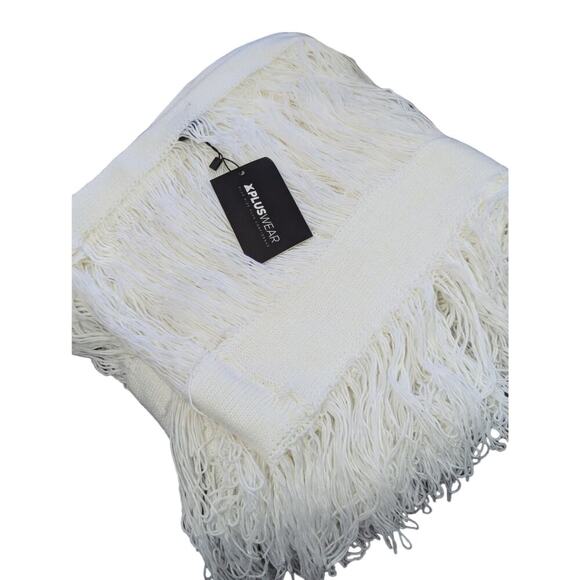 NWT! XPLUS WEAR! UNIQUE WHITE KNIT, X-LONG CONTRAST KNIT, DRAPED SCARF, WRAP! OS - Picture 8 of 9